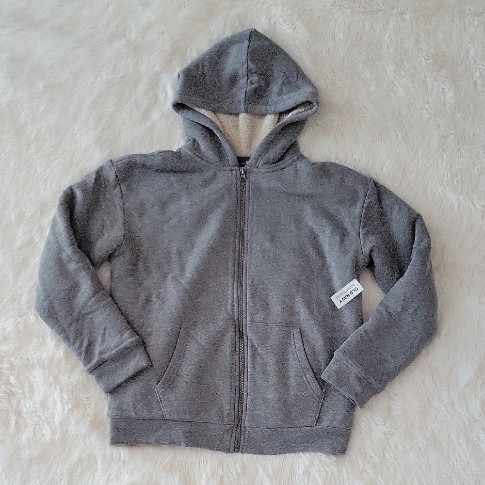 Old Navy Full Zip Sherpa Lined Hoodie In Gray Boys XXL 18